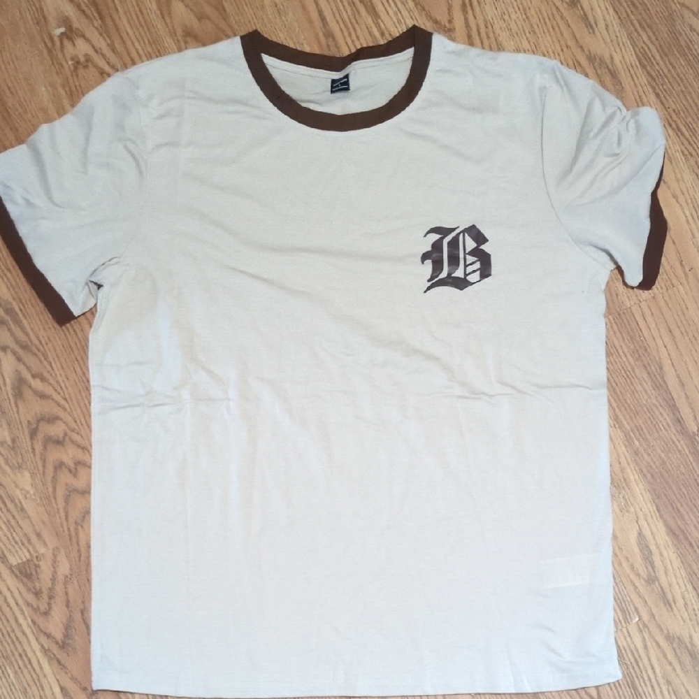 Men's Beige and Brown T-Shirt